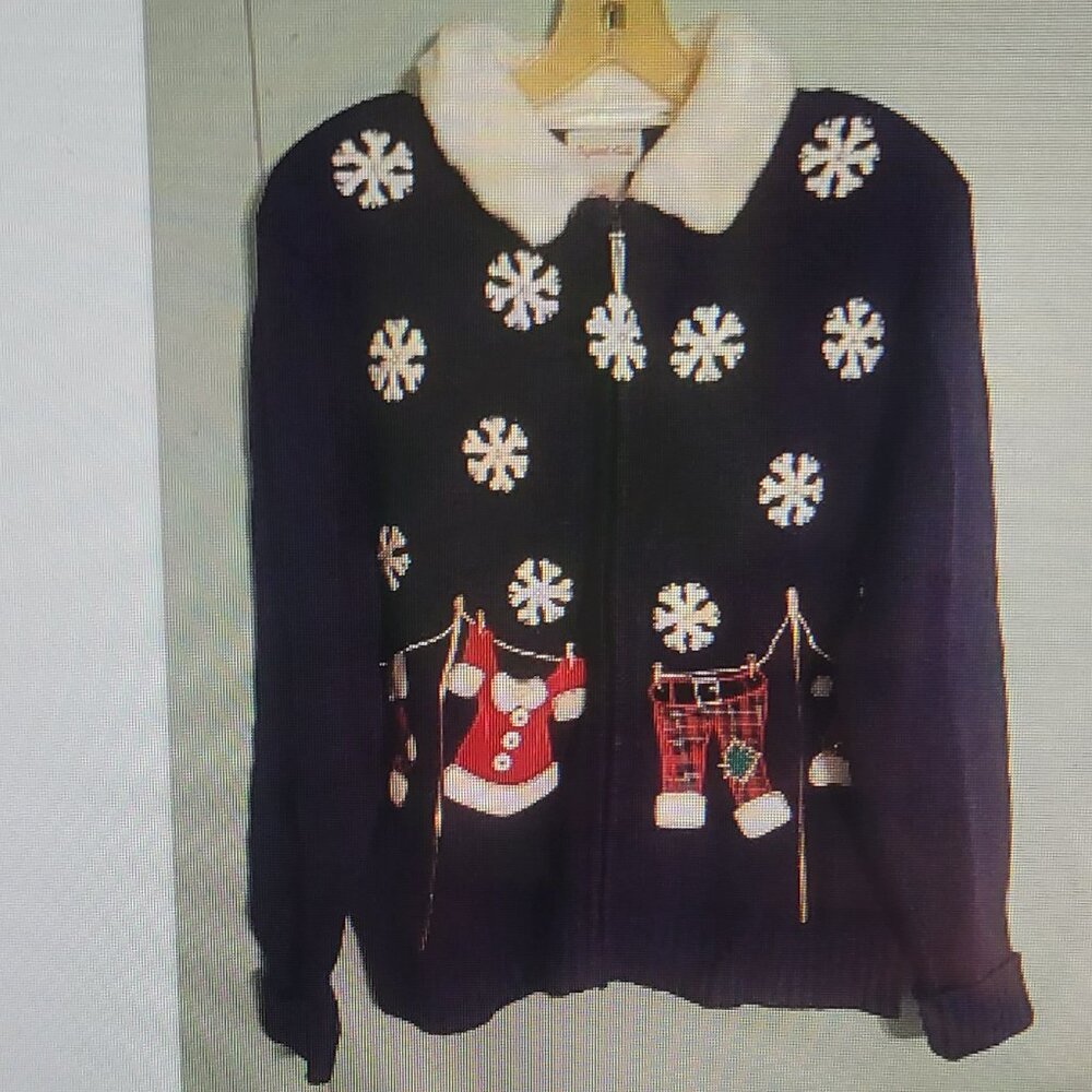 crystal kole xmas cardigan sweater detachable fur size L